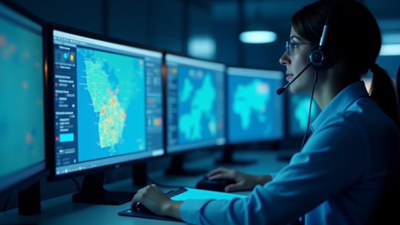 Logistics professional coordinating freight shipments on multiple screens in Gainesville office