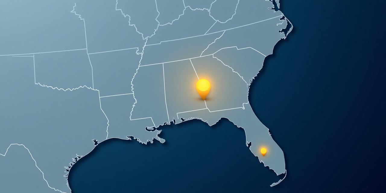 Map of the Southeast US highlighting Gainesville GA as a central logistics hub