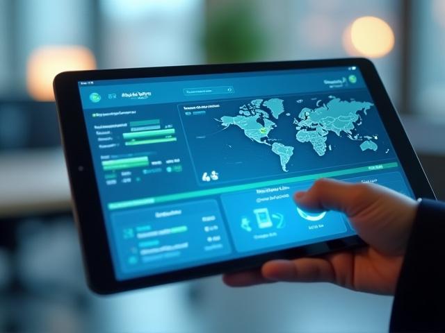 Logistics tracking portal interface on a modern tablet