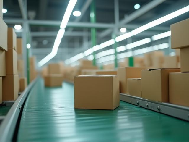 E-commerce fulfillment center processing packages for fast delivery