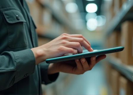 E-commerce fulfillment worker with mobile scanner and package