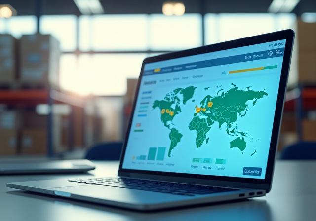 Logistics professional analyzing a real-time shipping dashboard for supply chain visibility